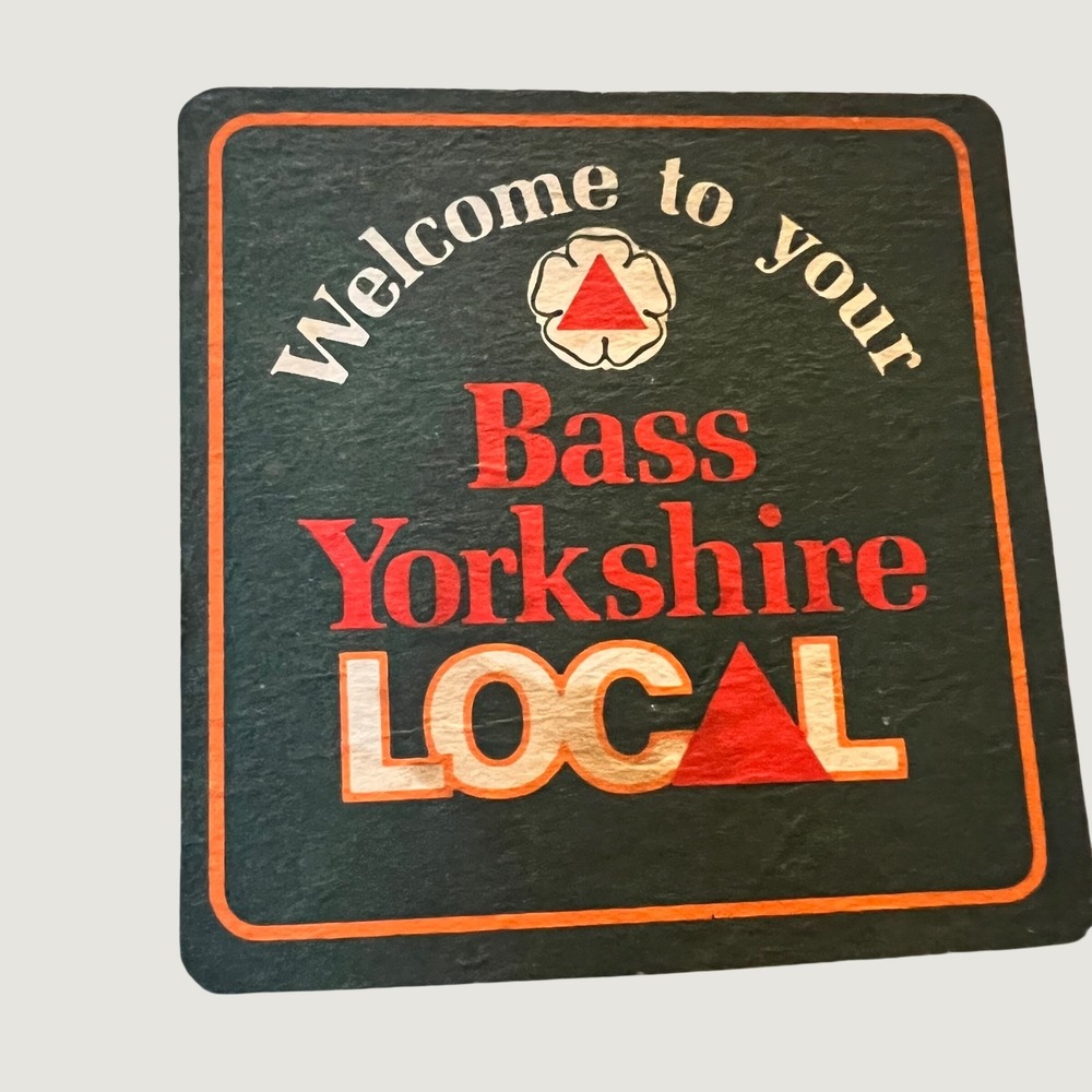 Bass Beer Coaster Black Vintage Yorkshire Local Pub Mat Red Triangle Logo - Picture 2 of 2